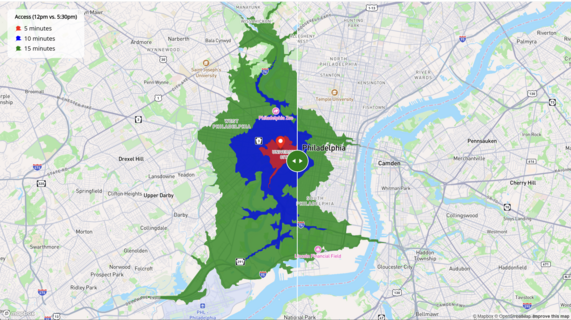 Midday vs. Rush Hour Accessibility from Weitzman School of Design by Zhanchao Yang