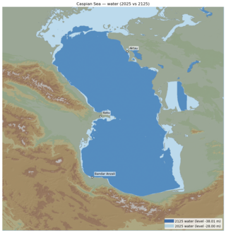 Caspian Sea 2025→2125: Retreating Shorelines by Jingqi Lu