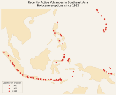 Southeast Asia — Recently Active Volcanoes by Jingqi Lu