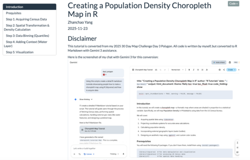Creating a Population Density Choropleth Map in R (Tutorial) by Zhanchao Yang