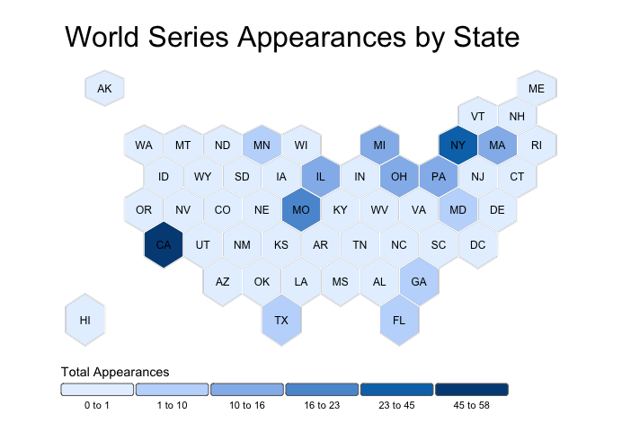 World Series Appearances by State by Elizabeth Delmelle