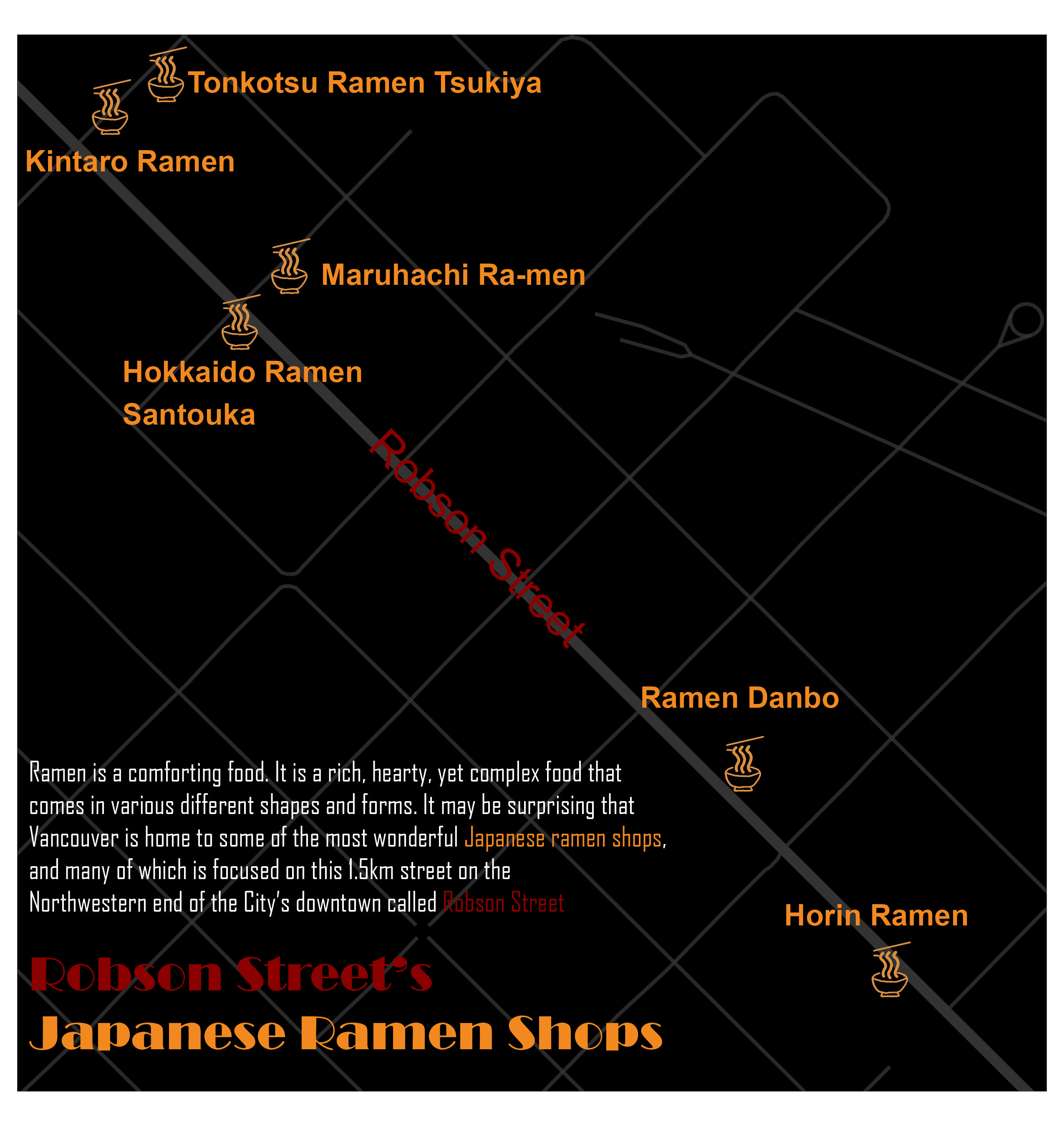 Map of Ramen Stores on Robson