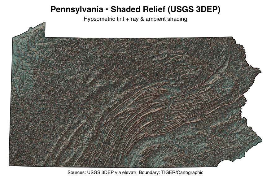 Day 5 Pennsylvania Shaded Relief Map
