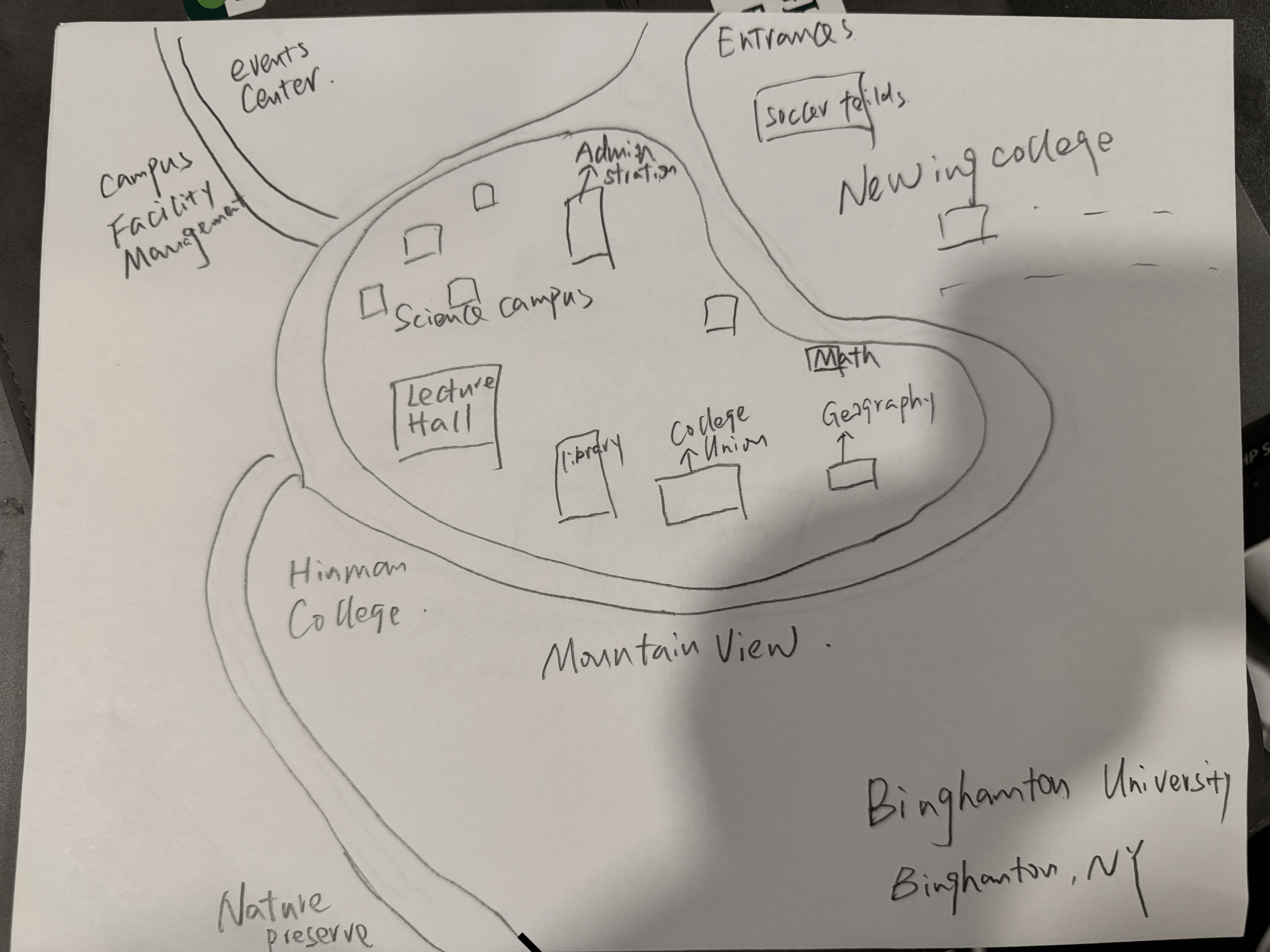 Day 9 Binghamton University Hand Drawing Map