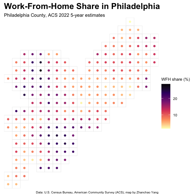 Day 16 Work-From-Home Share in Philadelphia Map